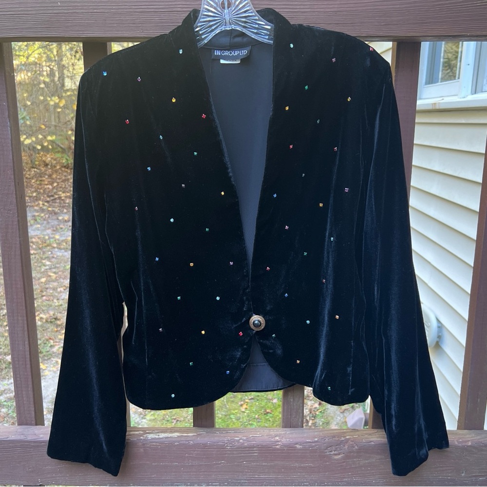 IN Group LTD Women’s Long Sleeve Bedazzled Dark Romantic Blazer Jacket,USA|Sz:8